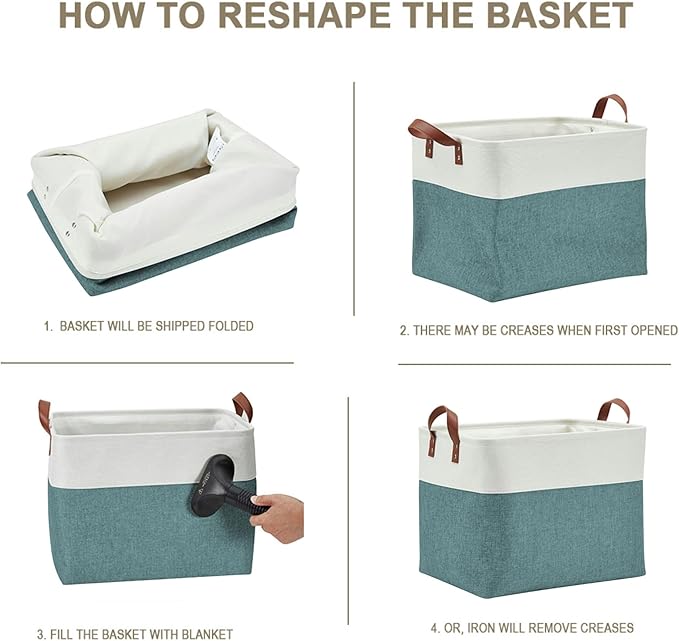 DECOMOMO Fabric Storage Basket Large Closet Storage Bins for Toys Nursery & Laundry Storage (Green & White, XXL - 3 Pack)