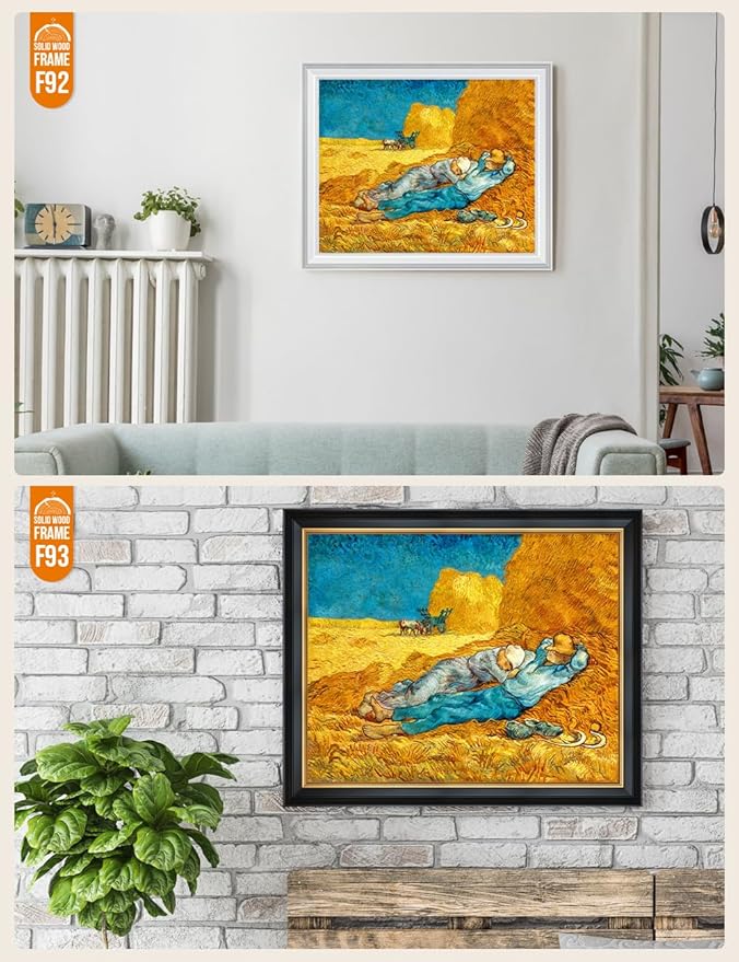 DECORARTS - Noon: Rest from Work - Vincent Van Gogh Giclee Prints w/Antique Brown Frame for Wall Decor. Picture Size: 20x16, Total Size w/Frame: 23x19