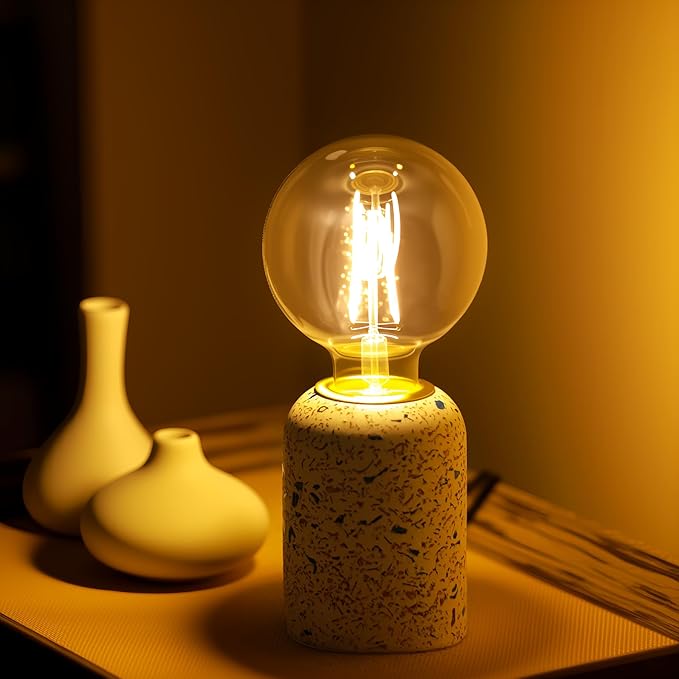 Mini Modern Stained Concrete Bedside Table Lamp, 3.5 x 3.5 x 8.5 Inch Nightstand Lamps, with Spherical Bulb Round Side Table Lamp for Bedroom Living Room Entryway Table Lamps