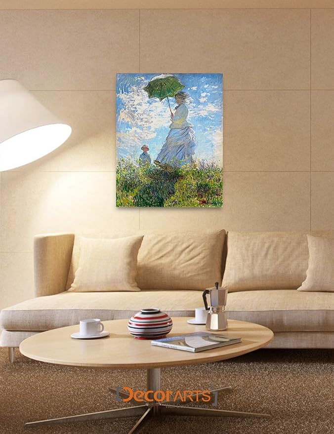 DECORARTS - The Walk, Woman with a Parasol (1875), Claude Monet Art Reproduction. Giclee Canvas Prints Wall Art for Home Decor 30x24