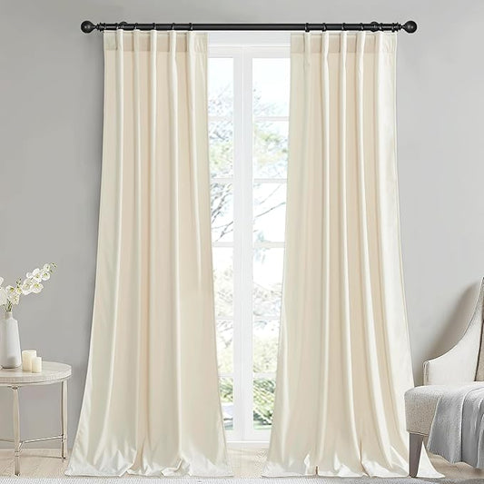 StangH Soft Ivory Velvet Curtains Elegant Decor Drapes for Wedding Backdrops, Solid Window Drapes Light Dimming for Baby Bedroom Back Tab Door Curtains for Dressing Room, W42x L90, 2 Panels