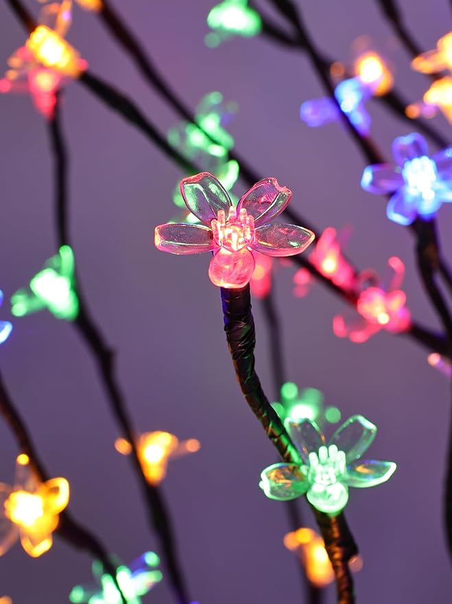 Lomotech Lighted Cherry Blossom Tree - 4Ft 6Ft 7Ft, Set of 3, Color Changing Artificial Tree with 11 Modes Timer for Indoor Outdoor Party Holiday Christmas Decorations(Warm White to Multicolor)