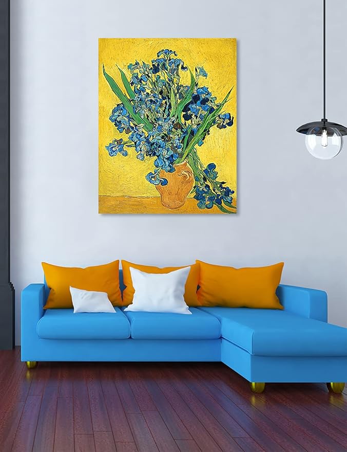 DECORARTS - Irises Vase Flower. Vincent Van Gogh Art Reproduction. Giclee Print on Canvas. Wall Art for Home. 40x32