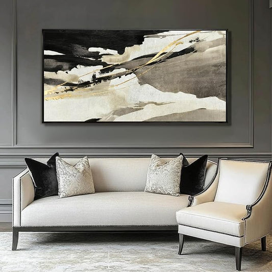 Gold Wall Decor Black Wall Art Abstract Wall Art for Living Room Framed Artwork for Office Modern Pictures for Wall 20”x40”