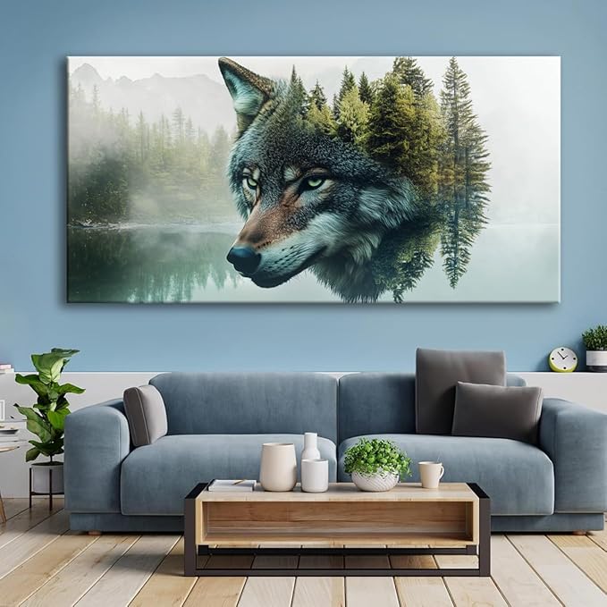 Canvas Wall Art Wolf - Modern Landscape Paintings for Living Room, Bedroom Wall Decor, Framed Wall Art for Home or Office Decoration, 20"x40"(50CMx100CM)