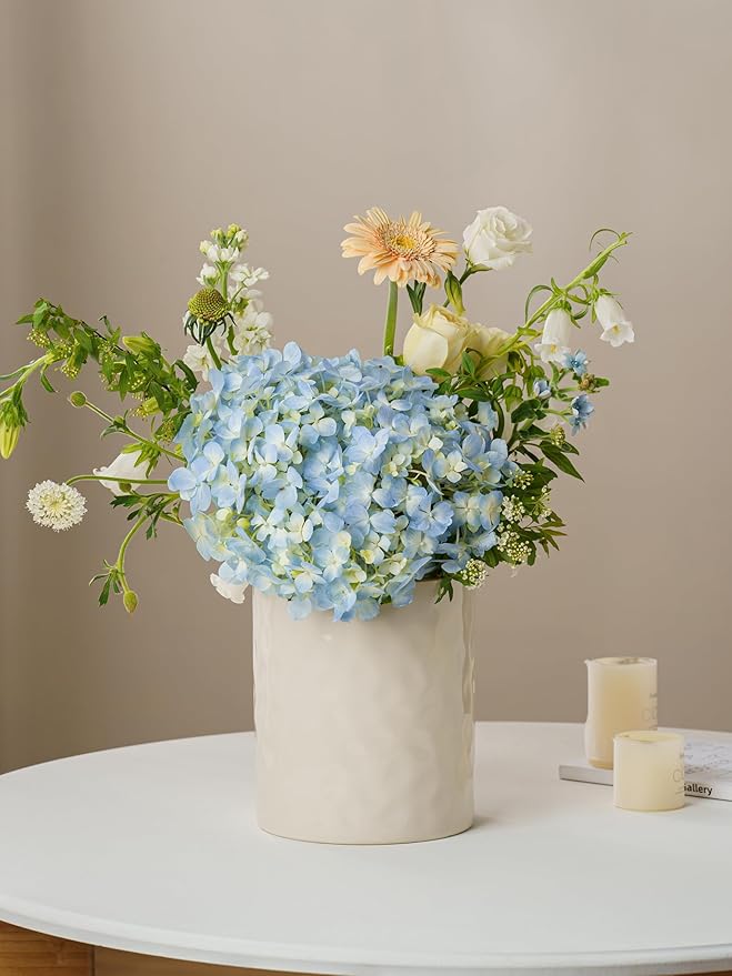 famiware Ocean Utensil Holder, 7.2"+5.8" Ceramic Kitchen Utensil Holder for Countertop, Cooking Utensil Crocks, Utensil Organizer for Spatula & Spoon, Kitchen Decor, Set of 2, Vanilla White