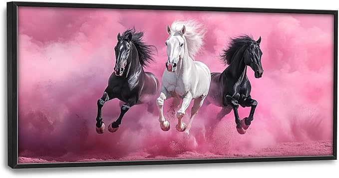 Flintis Large Horse Wall Art Black and White Horses Pictures Wall Decor Abstract Animal Canvas Painting Print Artworks Decorations Framed for Living Room Bathroom Master Bedroom Office 60L x 30W