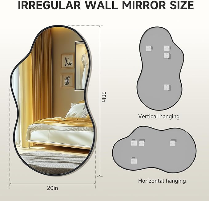 Hasipu Irregular Wall Mirror - 20"x35" Black Irregular Abstract Mirror for Wall Asymmetrical Wall Mirrors Decorative Modern for Living Room Bathroom,Bedroom,Hallway