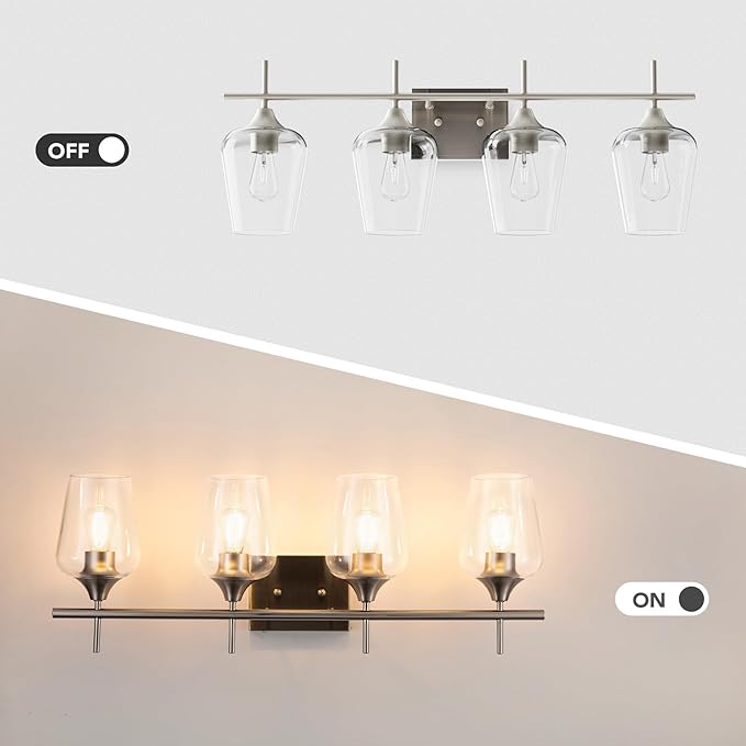 VONLUCE Bathroom Vanity Light, 4 Light Bathroom Light Fixture Over Mirror, Bathroom Wall Lamp with Clear Glass, Modern Brushed Nickel Vanity Lighting fixtures for Bathroom, Bedroom, Hallway