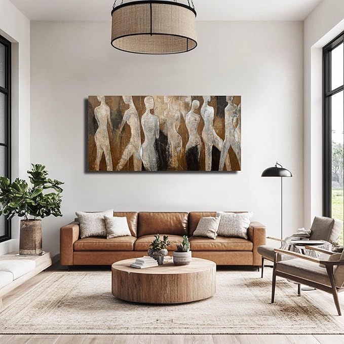 CHUDANHAO Graffiti Line Artwork Brown Picture Wall Decor Black Abstract Wall Art for Living Room Hotel Office Wall Hanging Decor 29"x58" Large Size