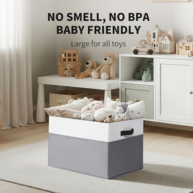 2 Pack EXTRA LARGE Blanket Storage Baskets with Lids, 22”x16”x12” Closet Organizers Bins for Clothes Towel/ Storage Box with Lid Handles/ Stackable Decorative Fabric Bins for Living Room, Nursery