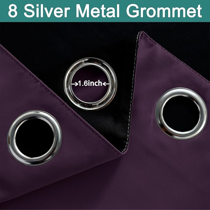 Yakamok 100% Blackout Curtains 84 Inches Long, 2 Thick Layers Heat and Full Light Blocking Soft Thermal Insulated Drapes for Bedroom(52" Wide Each Panel,Purple, 2 Panels)