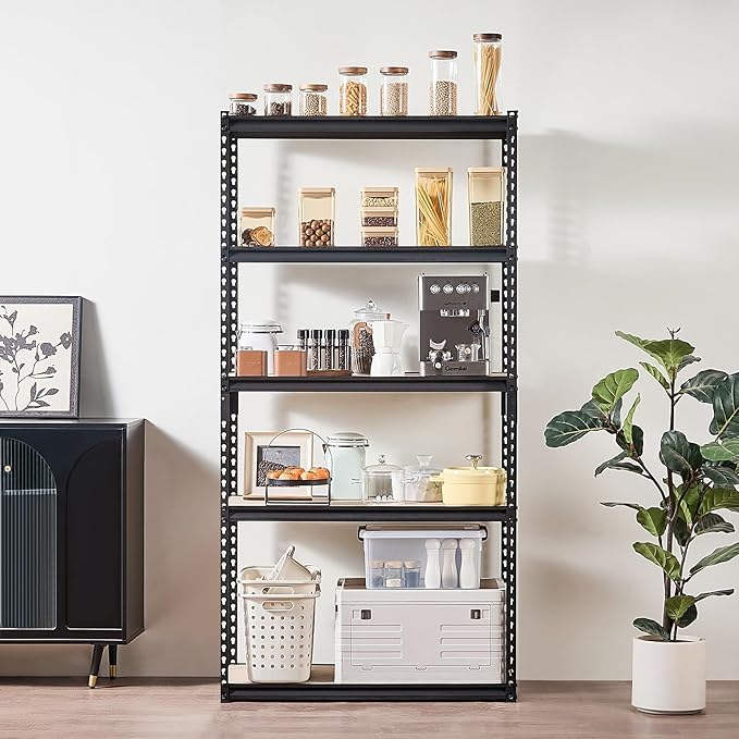 VEVOR Storage Shelves, 2000 lbs, 5 Tier Garage Storage Shelving, 16" D x 36" W x 71.4" H Adjustable Metal Shelves for Garage Shelves Utility Rack Shelf, Ideal for Kitchen, Warehouse, Basement, Black