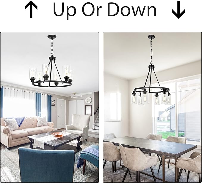 MELUCEE 6-Light Chandeliers for Dining Room, Farmhouse Lighting Black Light Fixtures Ceiling Hanging Industrial Pendant Light for Kitchen Island Bedroom Living Room