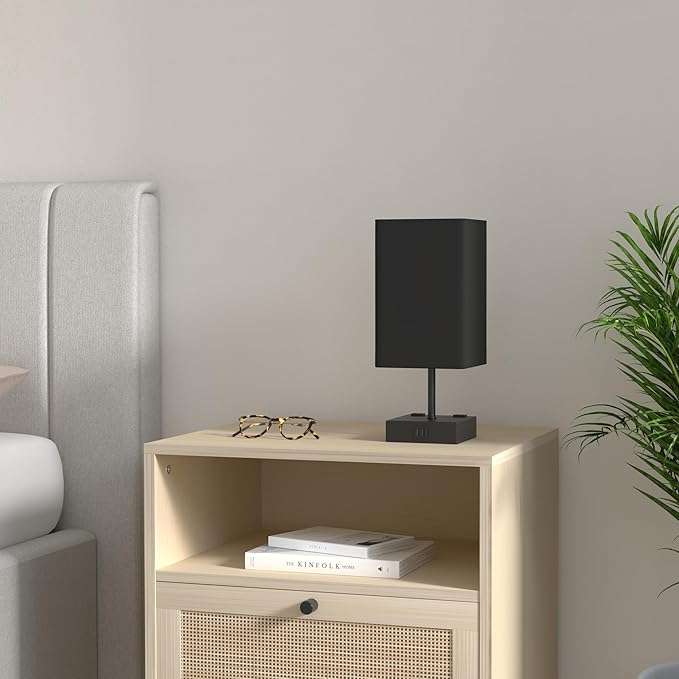 Sailstar Table Lamp for Bedroom, 3 Way Dimmable Touch Bedside Lamp, Small Lamp with 2 USB C+A Charging Ports, Black Nightstand Lamps for End Table, Living Room, Desk, Bulb Included