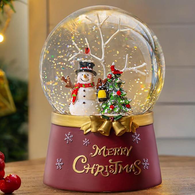 Christmas Snow Globe Lantern Water Glittering Snowman Crown with Music & Timer, USB Lined/Battery Operated Lighted Water Lantern for Christmas Festival Decoration Gifts