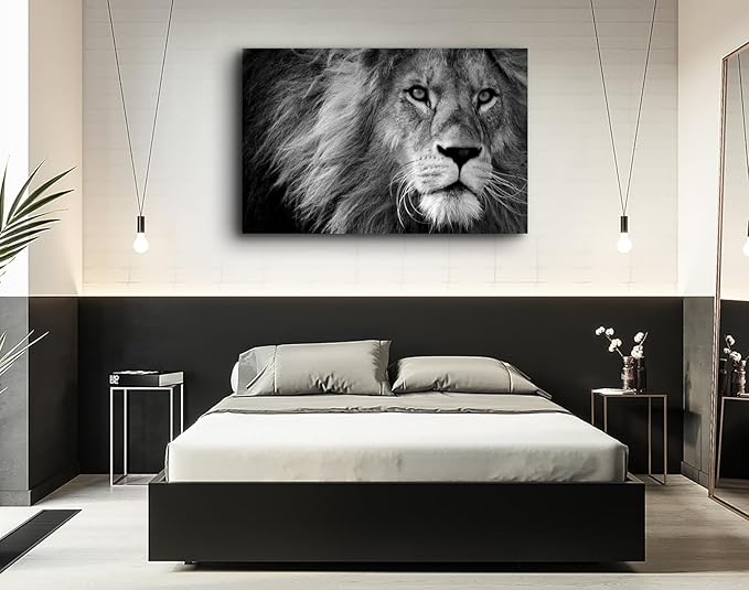 Baisuart D0169 Modern Giclee Canvas Prints Wall Art Stretched Artwork Black and White Lion Pictures to Photo Paintings on Canvas Wall Art for Bedroom Living Room Home Decorations Office Wall Décor