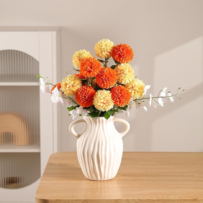 Floweroyal 24pcs Fall Flowers Artificial Chrysanthemum Ball Flower, Fake Mums Silk Hydrangea Flowers Bridal Wedding Bouquet for Home Garden Party Autumn Decor