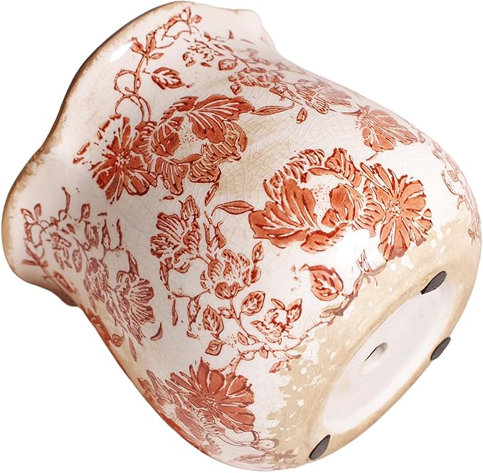 Ceramic Pots for Plants, Vintage Plant Pot with Drainage Hole, 6.11in. Planter for Indoor Plants, Crackle Glaze Finish Flower Pot, Perfect Tuscan Ceramic Planter for Gardening, Red Flower