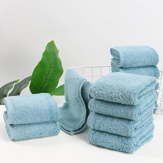 SEMAXE 12 Pack Hand Towels for Bathroom, 100% Cotton Towels with Hanging Loops, Soft and Highly Absorbent, Hand Towel Set for Gym, Shower, Hotel, Spa and Kitchen, Blue