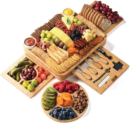 Bamboo Charcuterie Boards Gift Set - Simple Meat and Cheese Board Set with Charcuterie Board Accessories, Valentines Day Gifts for Her, Unique House Warming Gifts New Home - Home it