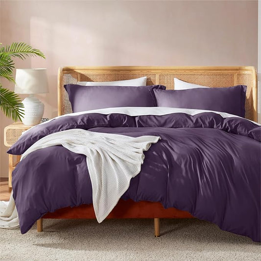 Nestl California King Duvet Cover Set with Comforter Insert - Purple 4 Piece 104x98 Duvet Cover & 2 Pillow Shams with White Quilted Down Alternative Comforter, Ultra Soft, All Season