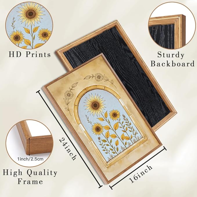 ANHUIB Vintage Boho Spiritual Wall Decor 16x24 Inch Botanical Wall Art Earthy Sunflower Illustration Set of 3 for Living Room Bedroom Office