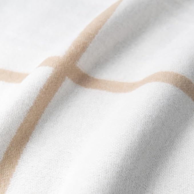 Hofdeco Premium Coastal Decorative Throw Blanket for Patio Couch Sofa, Neutral Tan Plaid with Fringe, 52"x71"