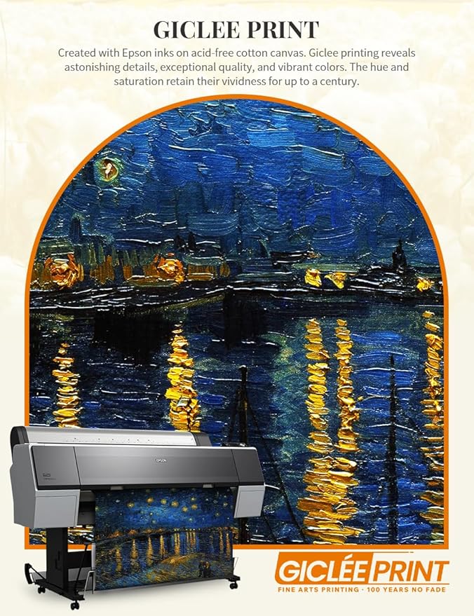 DECORARTS - Starry Night Over The Rhone by Vincent Van Gogh Art Reproduction. Oversize Solid Wooden Frame Matching with Giclee Prints Canvas Wall Art. Total framed size: 43x35