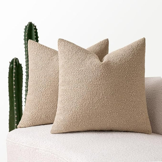MIULEE 20x20 Inch Decorative Pillow Covers for Couch Bed Set of 2 Textured Boucle Neutral Throw Pillows Khaki Accent Solid Cushion Pillowcase Cozy Soft Sofa Livingroom Home Decor