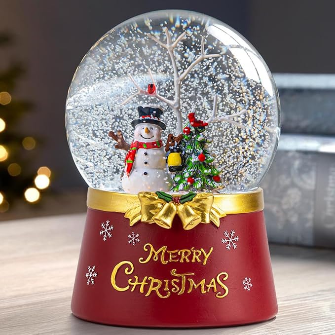 Christmas Snow Globe Lantern Water Glittering Snowman Crown with Music & Timer, USB Lined/Battery Operated Lighted Water Lantern for Christmas Festival Decoration Gifts