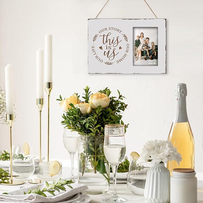 Buecasa White Rustic Engraved This Is Us Picture Frames 4x6 Inches Tabletop - Carving Housewarming Wedding Couples Romantic Gifts - Farmhouse Family Love Quotes New Home Decor