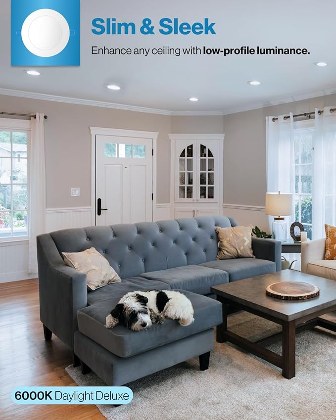 Sunco 6 Pack 4 Inch LED Recessed Lights, Slim Canless Ceiling Lighting, 650 LM, 10W (60W Equivalent), 6000K Daylight Deluxe, Dimmable, Wafer Thin, Ultra Thin with Junction Box ETL.