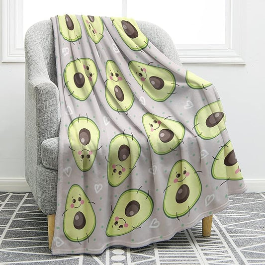 Jekeno Avocado Fruit Blanket Cute Jumping Avocado Print Gifts for Women Kids Girls Home Bedroom Living Room Decor Soft Cozy Lightweight Throw Blankets 60"x80"
