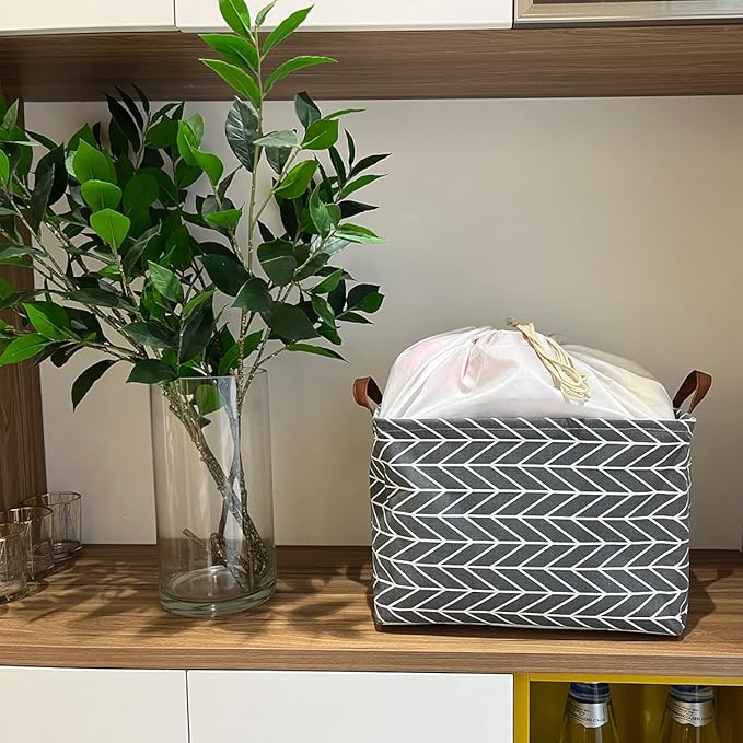 CLOCOR Rectangular Storage Basket,Collapsible Cute Pattern Storage Bin,Waterproof Coating Storage Box with Handles for Home Organization,Shelf Basket (3 Pack Grey Arrow)