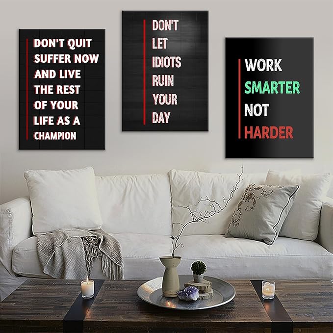 Motivational Canvas Wall Art Inspirational Entrepreneur Quotes 3 Pieces Poster Print Positive Painting for Modern Home Living Room Workplace Gym Picture Wall Decoration Ready to Hang [60''Wx28''H]