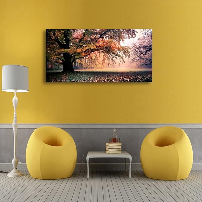 Tree of Life Wall Art Canvas Prints Natural Landscape Picture Home Decor Colorful Forest Paintings for Living Room Bedroom Bathroom Kitchen Decorations 28x57 Wooden Framed Artwork Easy Hanging
