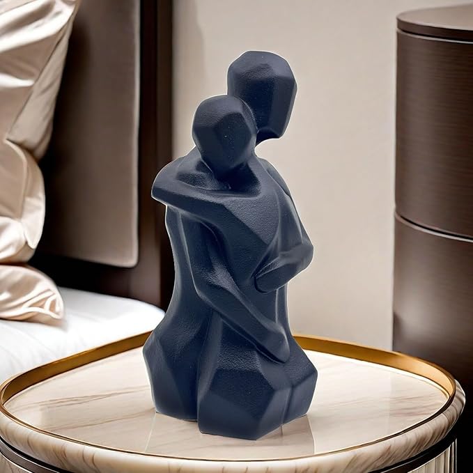 9.7 Inch Couple Sweethearts Lover Hug Ceramic Statue Figurine Sculpture Collectible Gifts for Office Home Decor Desk Accessories Decoration Figurines Black