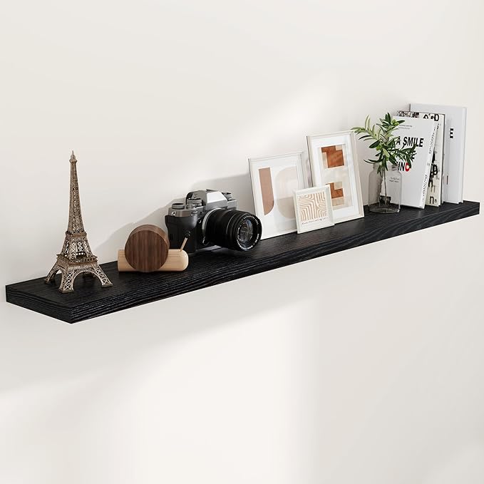 72 Inch Floating Shelves Black, 72 x 9.3 Rustic Wooden Fireplace Mantel, 9.3 Inch Floating Shelf for Wall, Farmhouse Wall Shelves for Home Storage & Display