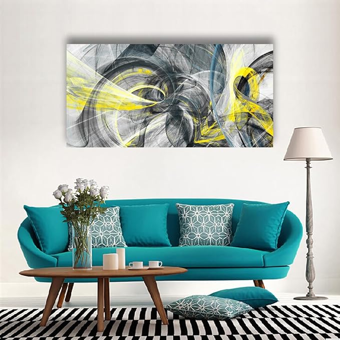 Yellow and Black Abstract Pictures Canvas Wall Art for Living room Bedroom Wall Decor,Smart Line Wall Art Print Paitnings for home Decor,Morden Artwork An Inspirational Picture Full of Imagination