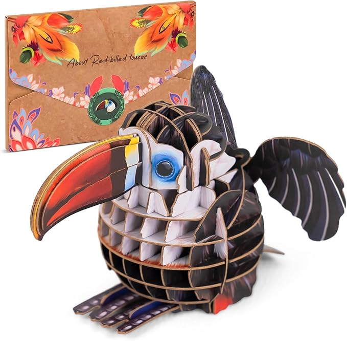 Red-Billed Toucan Bird 3D Paper Puzzle for Kids, Animal Puzzle with Sound, Best Gift for Girls, Crafts for Girls Age 8-12 Years Old…