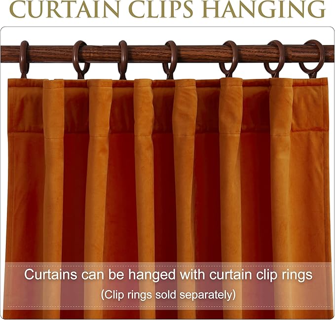 StangH Orange Curtains Velvet 96 inches Long for Bedroom, Pumpkin Luxury Back Tab Room Darkening Window Drapes for Theater, Bright Orange Backdrops, W52 x L96, 2 Panels