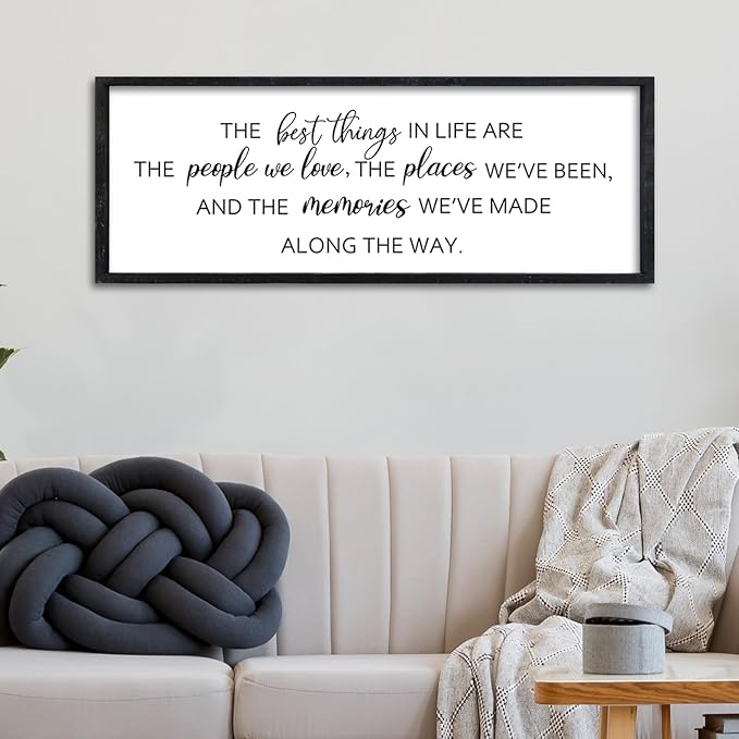 Surfapans The Best Things in Life Sign Wall Decor 32"X12" Adventure Memories Inspirational Quotes for family Bedroom Large Wood Framed Hanging Art (Black)