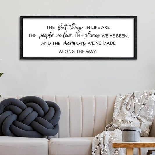 Surfapans The Best Things in Life Sign Wall Decor 32"X12" Adventure Memories Inspirational Quotes for family Bedroom Large Wood Framed Hanging Art (Black)