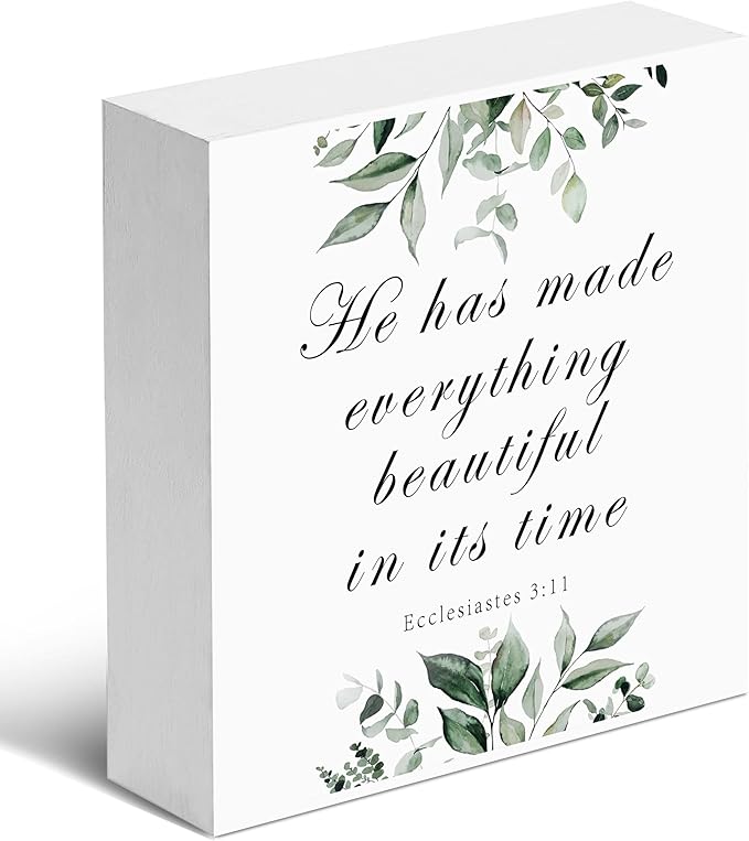 Christian Gifts - 'He has made everything beautiful in its time' Wooden Box Sign Decor for Thanksgiving, Christmas, Home Decor
