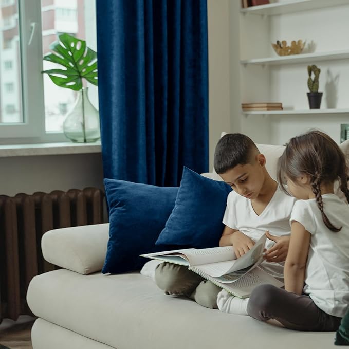 BGment Blue Velvet Curtains 96 Inches for Living Room, Thermal Insulated Blackout Curtains Room Darkening Drapes with Back Tab and Rod Pocket for Bedroom, Set of 2 Panels, 52 x 96 Inch