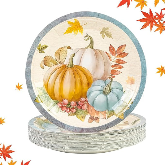 50PCS Fall Pumpkins Paper Plates - 7Inch Autumn Theme Dessert Plate for Cake Salad Pizza Pumpkin Maple Leaf Tableware Set Disposable Decoration Supplies for Autumn, Thanksgiving Party