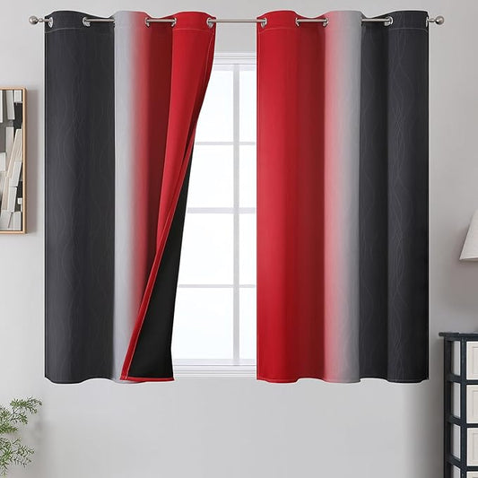Estelar Textiler Red and Black Blackout Curtains 54 Inch Length, Light Blocking Gradient Grommet Drapes for Living Room, Room Darkening Thermal Insulated Ombre Curtains for Bathroom,42Wx54L,2 Panels