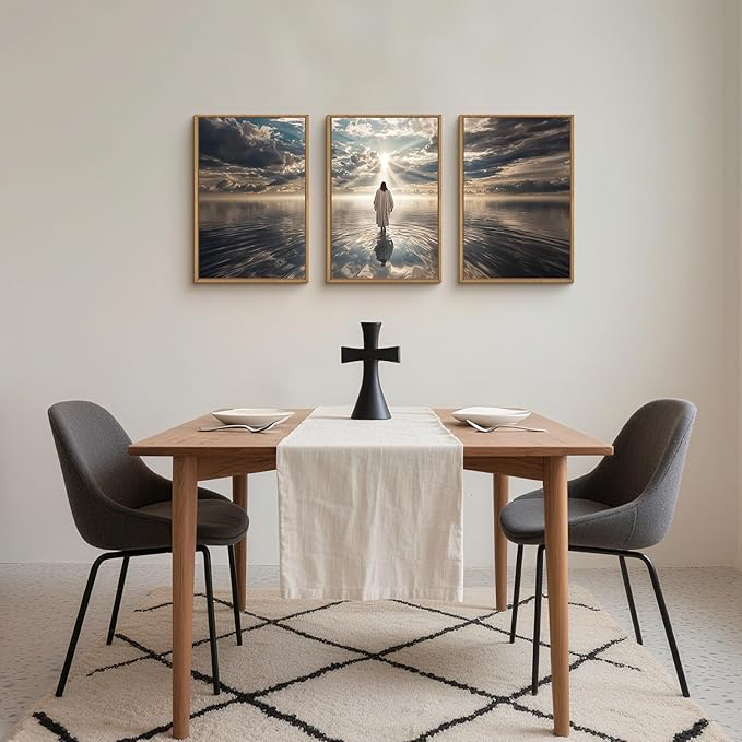 HPNIUB Jesus Canvas Wall Art Set, Jesus Walking On Water Framed Wall Decor Christian Religious Modern Serenity Prayer Art Prints Artwork for Living Room,Bedroom,Farmhouse,Prayer Room-24 x36 x3