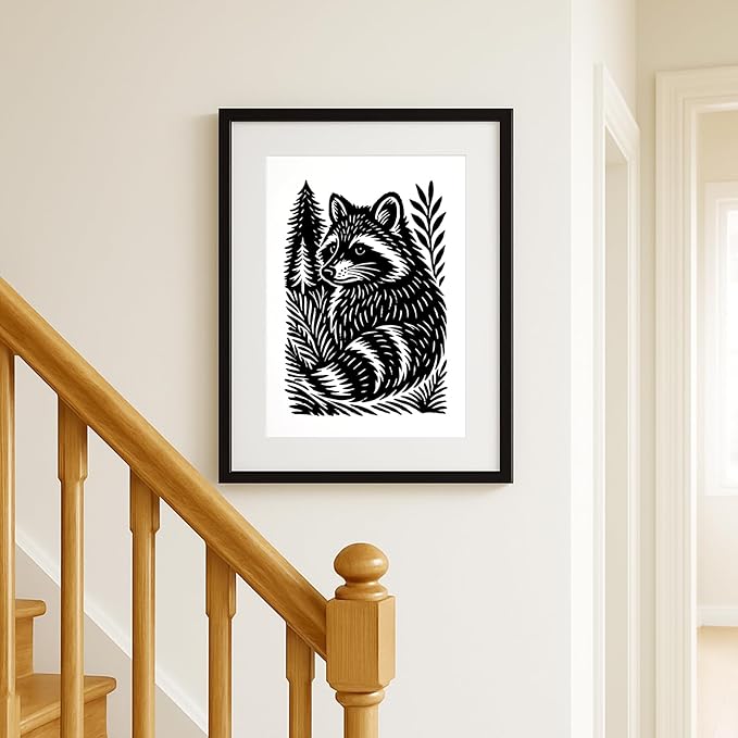 Caelumis Vintage Wall Art Decor Prints Black And White Pictures Posters For Farmhouse Living Bedroom Bathroom Room kitchen Handmade Unframed (Raccoon 12x16in)